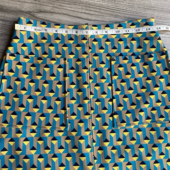 Anthropologie The Marisela Mini Skirt by Maeve Blue/Yellow/Black/Tan Retro SZ S - Picture 13 of 16